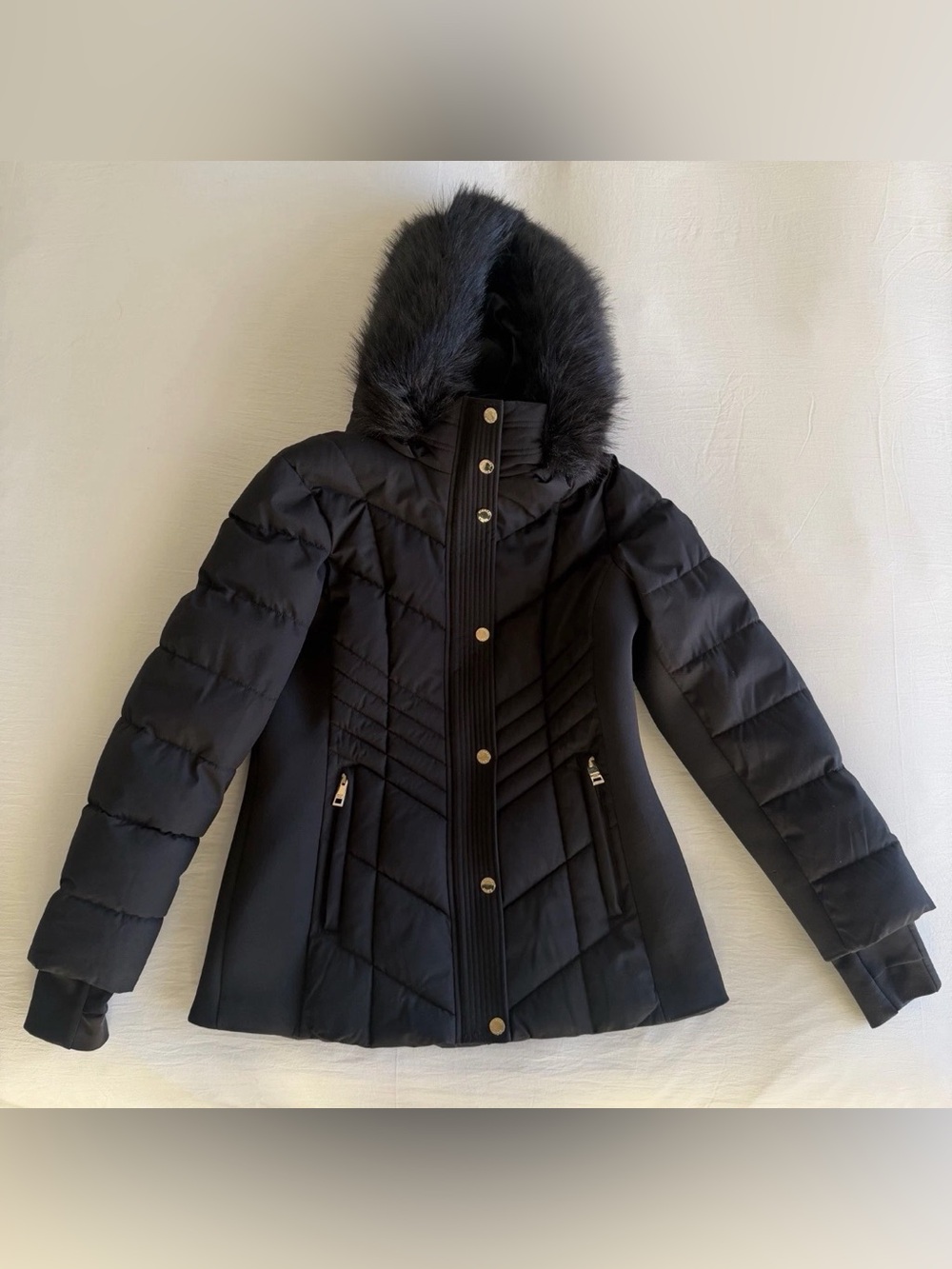 Michael Kors Women's Faux Fur Trim Hooded Puffer Coat, Size Small